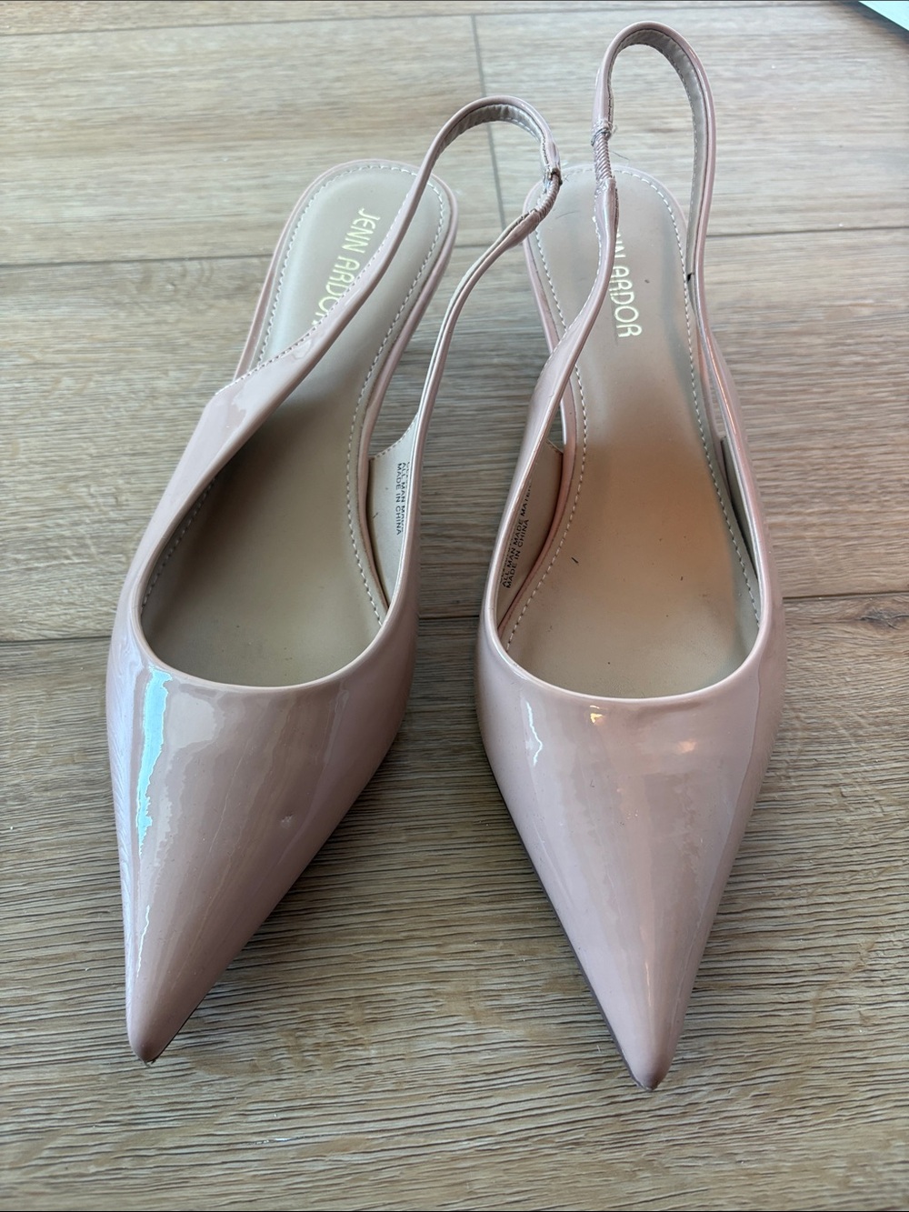 Jenn Ardor Blush Patent Pointed-Toe Slingback Kitten Heels